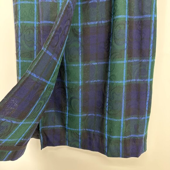 Pendleton Plaid Wool Maxi Wrap Skirt 8 Embossed Paisley Blackwatch Blue Green - Picture 7 of 11